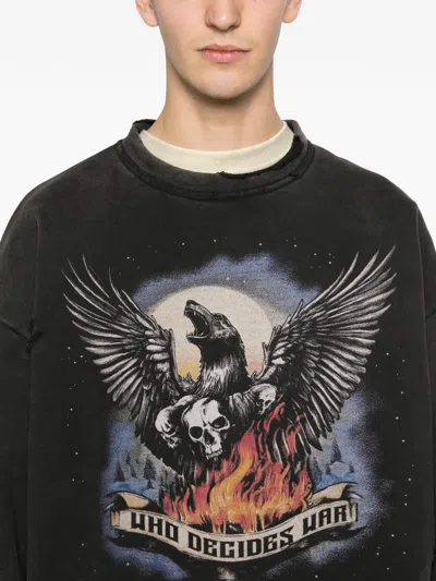 Who Decides War Moon Graphic Distressed Sweatshirt In Black