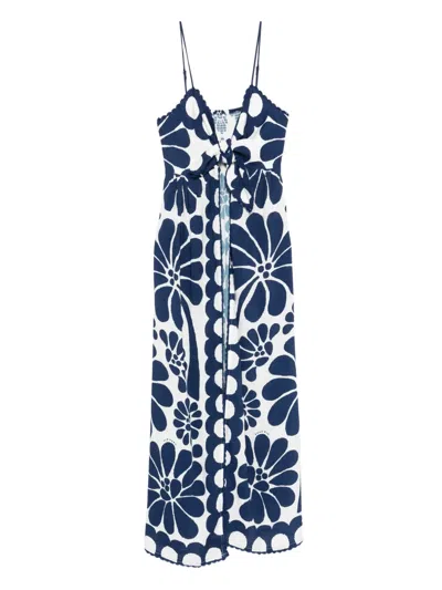 Farm Rio Palermo Floral Scalloped Beach Cover-up In Blue | ModeSens