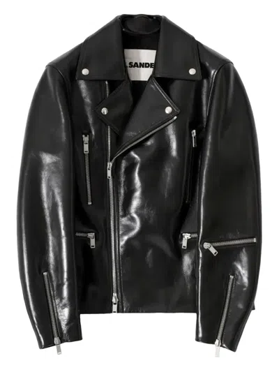Jil Sander Leather Biker Jacket In Black