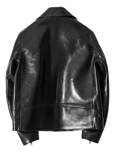 Jil Sander Leather Biker Jacket In Black