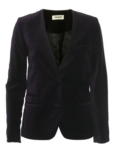 Pre-owned Zadig & Voltaire Vadim Velvet Embroidered Blazer In Purple