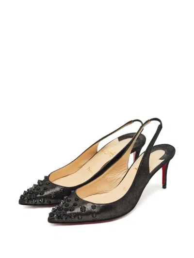 Pre-owned Christian Louboutin Drama Spikes Suede Slingback Pumps In Black