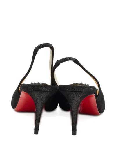 Pre-owned Christian Louboutin Drama Spikes Suede Slingback Pumps In Black