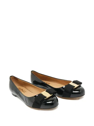 Pre-owned Ferragamo Varina Bow-detail Ballet Flats In Black