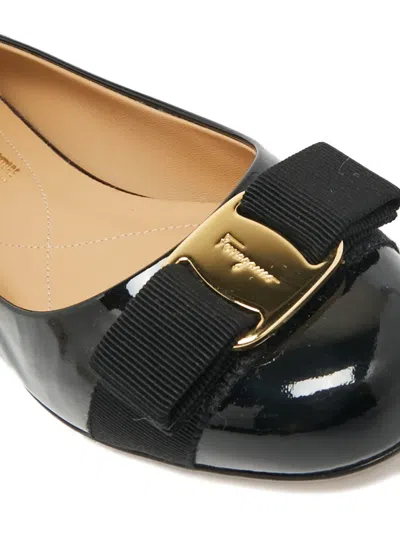 Pre-owned Ferragamo Varina Bow-detail Ballet Flats In Black