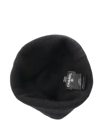 Pre-owned Chanel 1986-1988 Logo Knitted Beanie Hat In Black