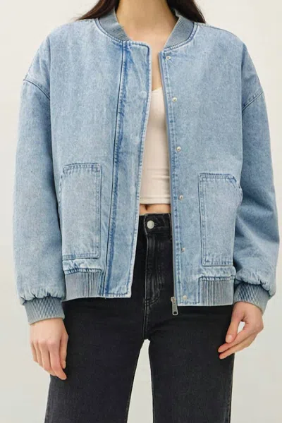 Be Cool Denim Feel Bomber Jacket In Blue In Blue