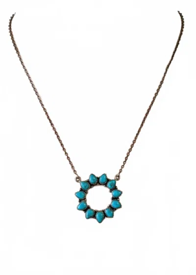 Indian Touch Of Gallup Women's Handcrafted Kingman Necklace In Turquoise And Silver In Gold