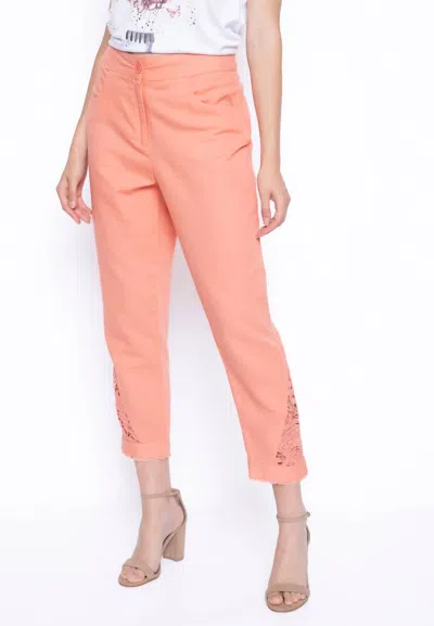 Picadilly Sally Lace Trim Pants In Pale Coral In Multi