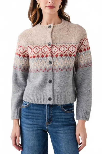 Rd Style Themis Long Raglan Sleeve Crewneck Cardigan In Nep Fairisle In Multi