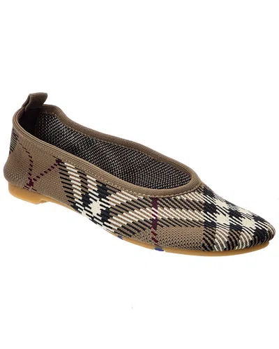 Burberry Women Knit Baby Nylon Blend Ballerinas With Knitted Traditional Check In Burgundy