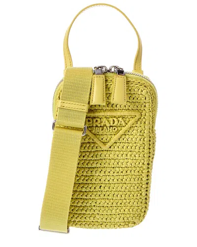 Prada Crochet Phone Bag In Yellow
