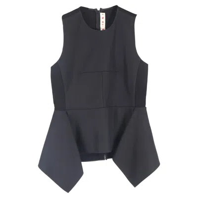 Marni Sleeveless Peplum Top In Black Polyester In Blue