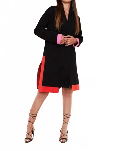 Oolala Contrast Color Duster Cardigan - Plus In Black In Black