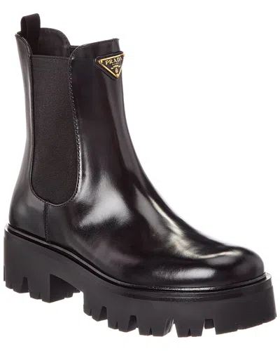 Prada 50 Leather Platform Chelsea Boots In Black