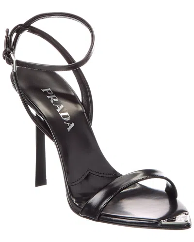 Prada Brushed Leather Pointy-toe Sandal In Black