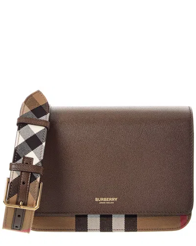 Burberry Check Canvas & Leather Shoulder Bag In Brown