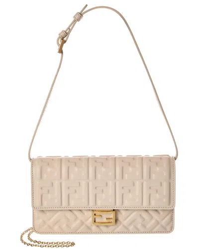 Fendi Baguette Ff Leather Wallet On Chain In Gray