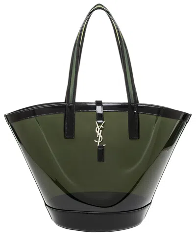 Saint Laurent Cassandre Panier Medium Vinyl Tote In Green