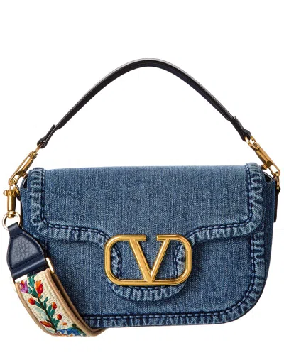 Valentino Alltime Denim & Leather Shoulder Bag In Blue