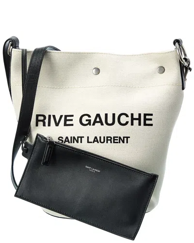 Saint Laurent Rive Gauche Canvas & Leather Bucket Bag In Multi