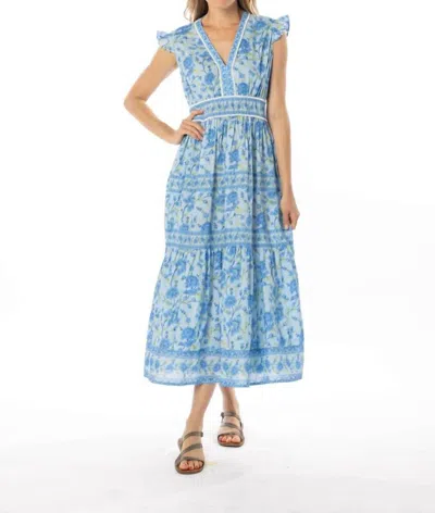 Bindu Celine Peony Floral Maxi Dress In Blue In Blue