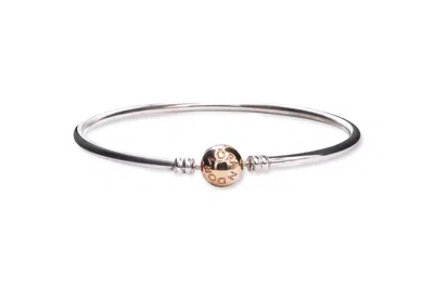 Pandora Silver Bangle Charm Bracelet With 14k Gold Clasp In Gray