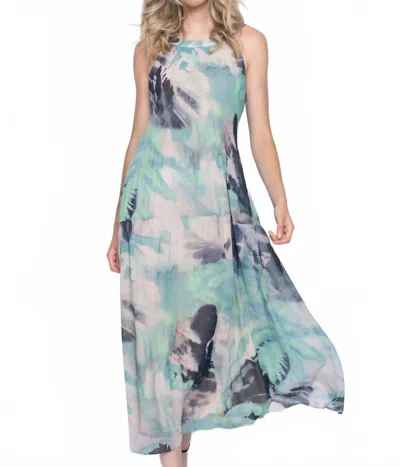 Picadilly Sleeveless Pleated Maxi Dress In Jade Multi In Multi