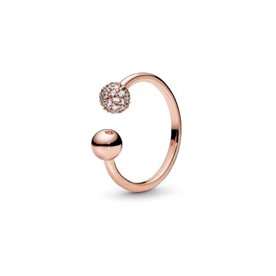 Pandora Polished & Pave Bead Open Ring In Gold