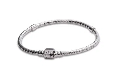 Pandora Moments Barrel Clasp Snake Chain Bracelet In Metallic