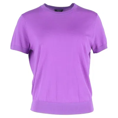 Theory Knitted Crewneck T-shirt In Purple Wool In Purple