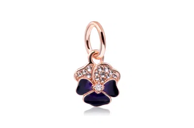 Pandora Moments Deep Purple Pansy Flower Dangle Charm In Gold