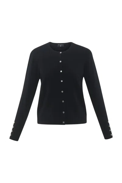 Marble Women's Basic Crewneck Cardigan In Black In Black