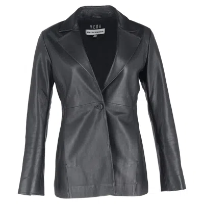 Reformation Veda Bowery Single-breasted Blazer In Black Leather In Black