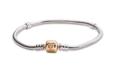 Pandora Moments Snake Chain Charm Sterling Silver 14k Bracelet In Metallic