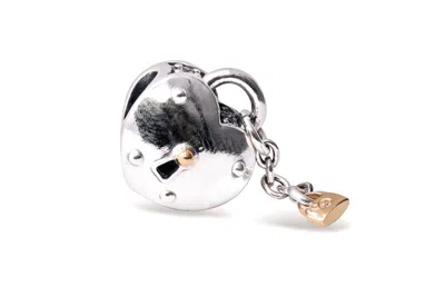 Pandora Two-tone Heart And Lock Charm In Metallic