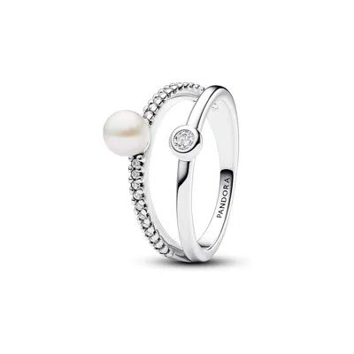 Pandora Treated Freshwater Cultured Pearl & Pave Double Band Ring In Multi