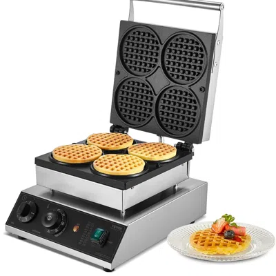 Vvor 4pcs Commercial Waffle Maker Round Waffle Iron Machine 1750w Non-stick