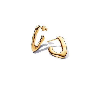 Pandora Organically V-shaped Open Hoop Earrings 14k Gold Plating In Gold