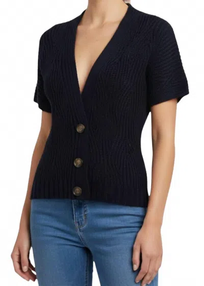 Marble Short Sleeve Knit Cardigan In Navy In Black