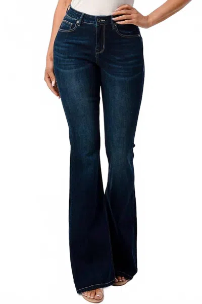 Grace In La Women's Mid-rise Flare Jeans In Dark Denim In Blue