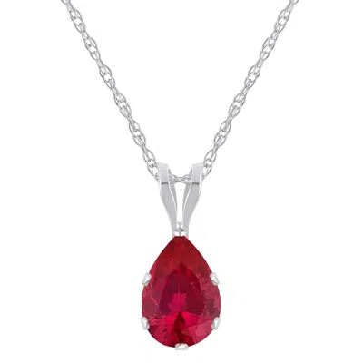 Glistening Jewels 10k Gold 7x5mm Pear Shape Created Ruby Pendant Necklace In Multi