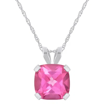 Glistening Jewels 10k Gold 6mm Cushion Pink Topaz Pendant Necklace In Multi