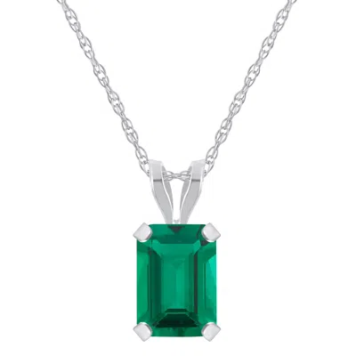Glistening Jewels 10k Gold 7x5mm Emerald Cut Created Emerald Pendant Necklace In Multi
