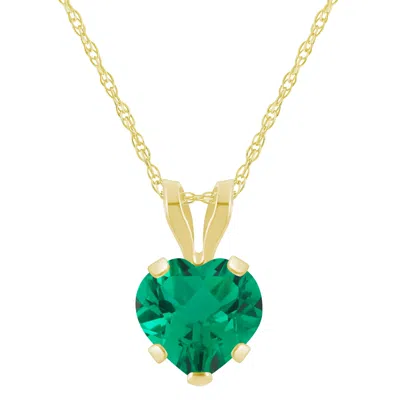Glistening Jewels 10k Gold 6mm Heart Shape Created Emerald Pendant Necklace In Multi