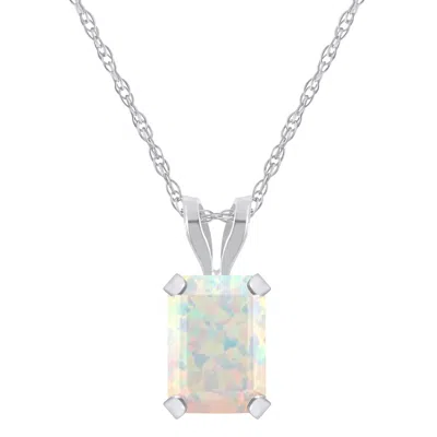 Glistening Jewels 10k Gold 7x5mm Emerald Cut Created Opal Pendant Necklace In Multi
