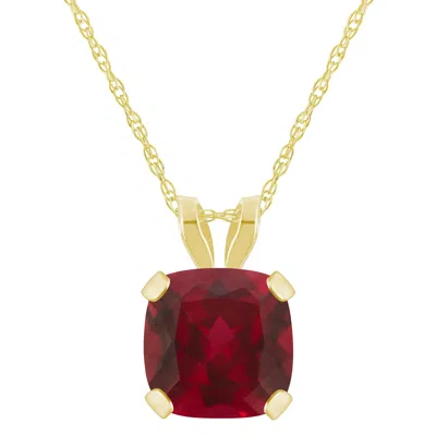 Glistening Jewels 10k Gold 6mm Cushion Created Ruby Pendant Necklace In Multi