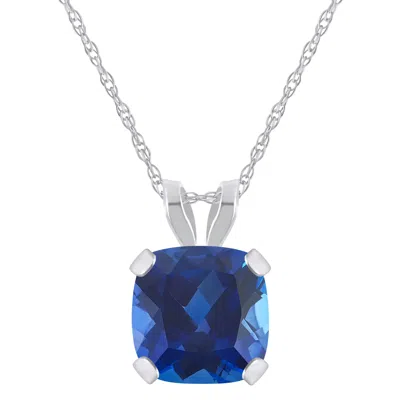 Glistening Jewels 10k Gold 6mm Cushion Created Sapphire Pendant Necklace In Multi