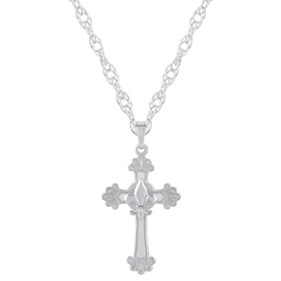 Glistening Jewels Sterling Silver Fleur De Lis Cross Pendant Necklace In Multi