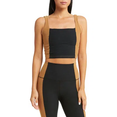 Beyond Yoga Space Dye Colorblock Crop Tank In Black